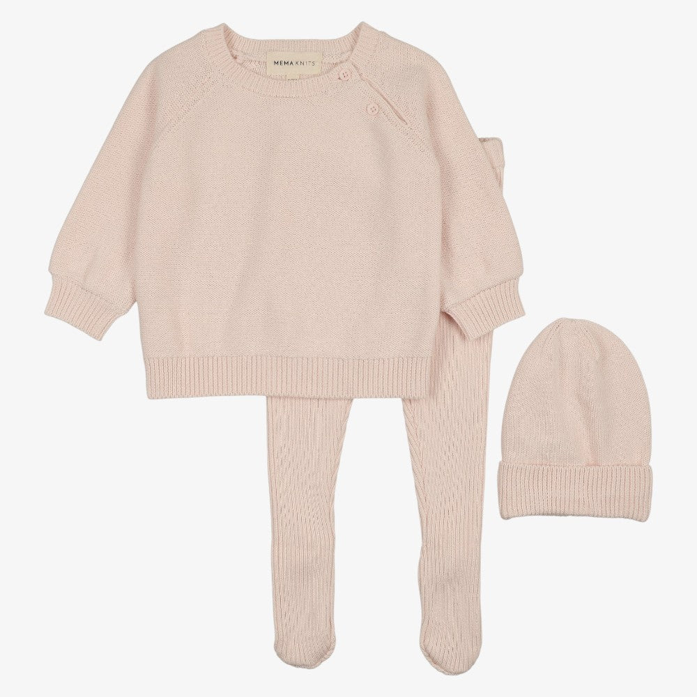 Knit Top And Pants With Hat - Blush