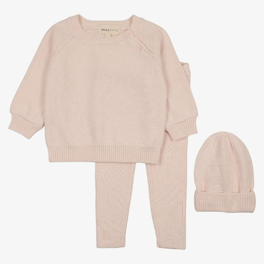 Knit Top And Pants With Hat - Blush