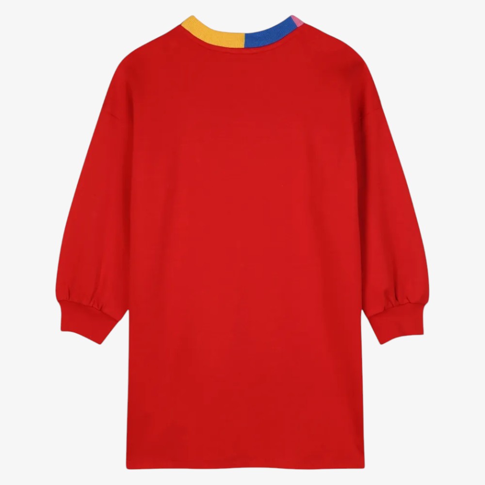 Contrast Collar Dress - Bright Red