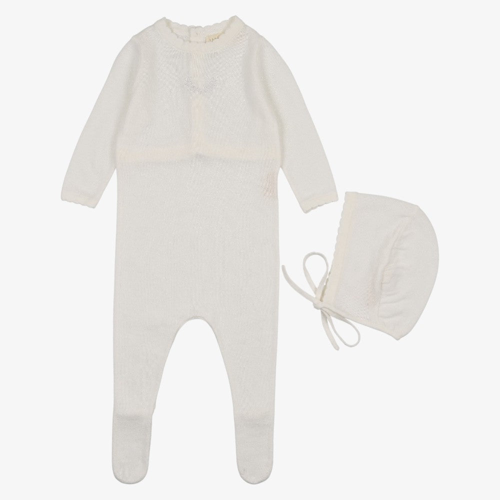 Signature Footie And Bonnet - Cream