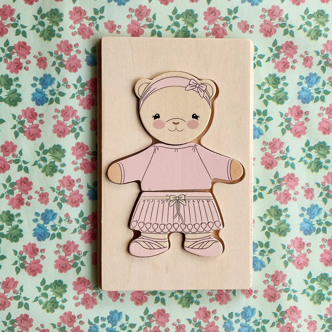 Wooden Teddy Dress Up Puzzle - Dusty Pink