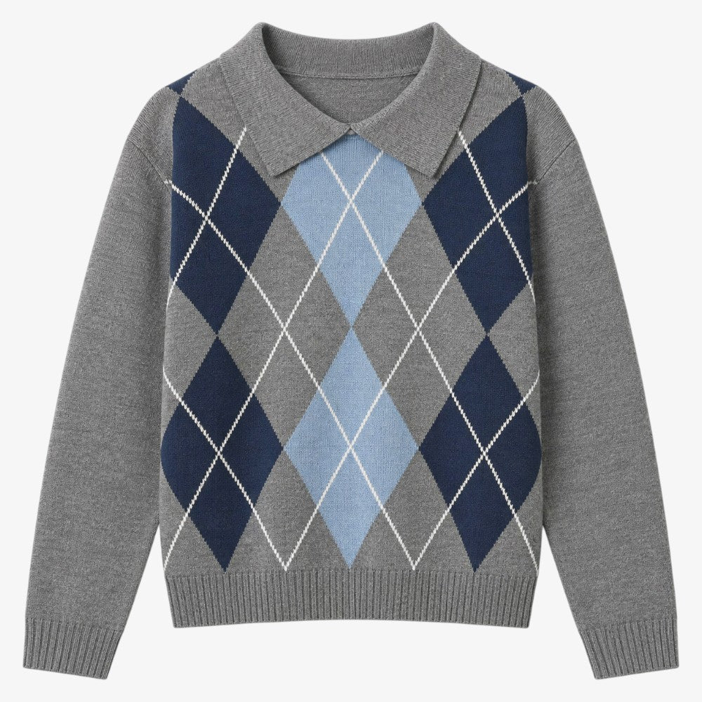Knit Argye Sweater - Grey Mel