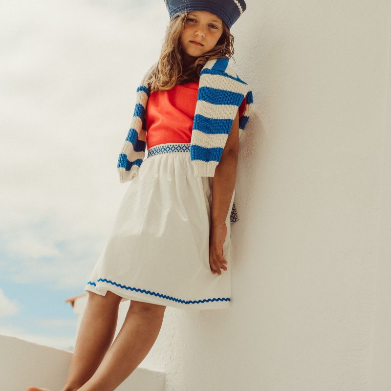 Bordalo Midi Skirt - Ecru & Royal Blue