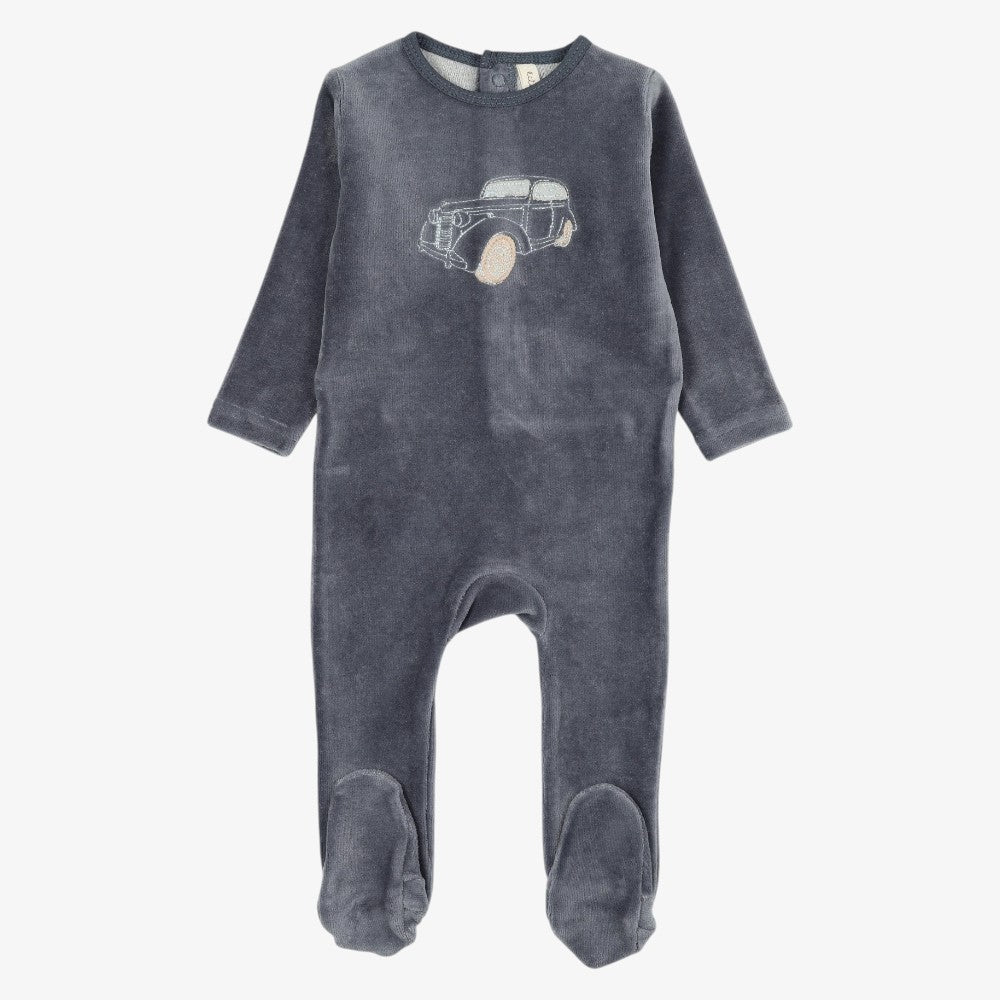Stitch Velour Footie - Off Navy