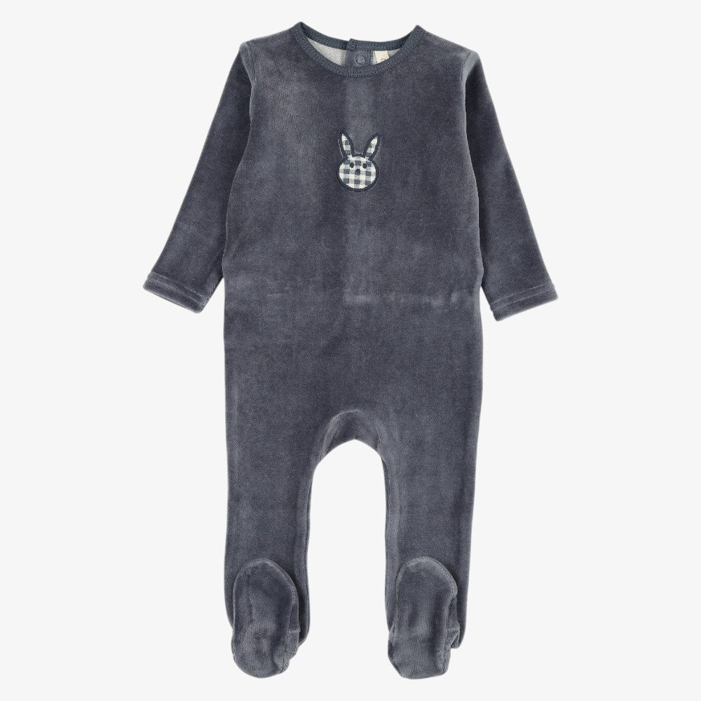 Velour Gingham Footie - Off Navy