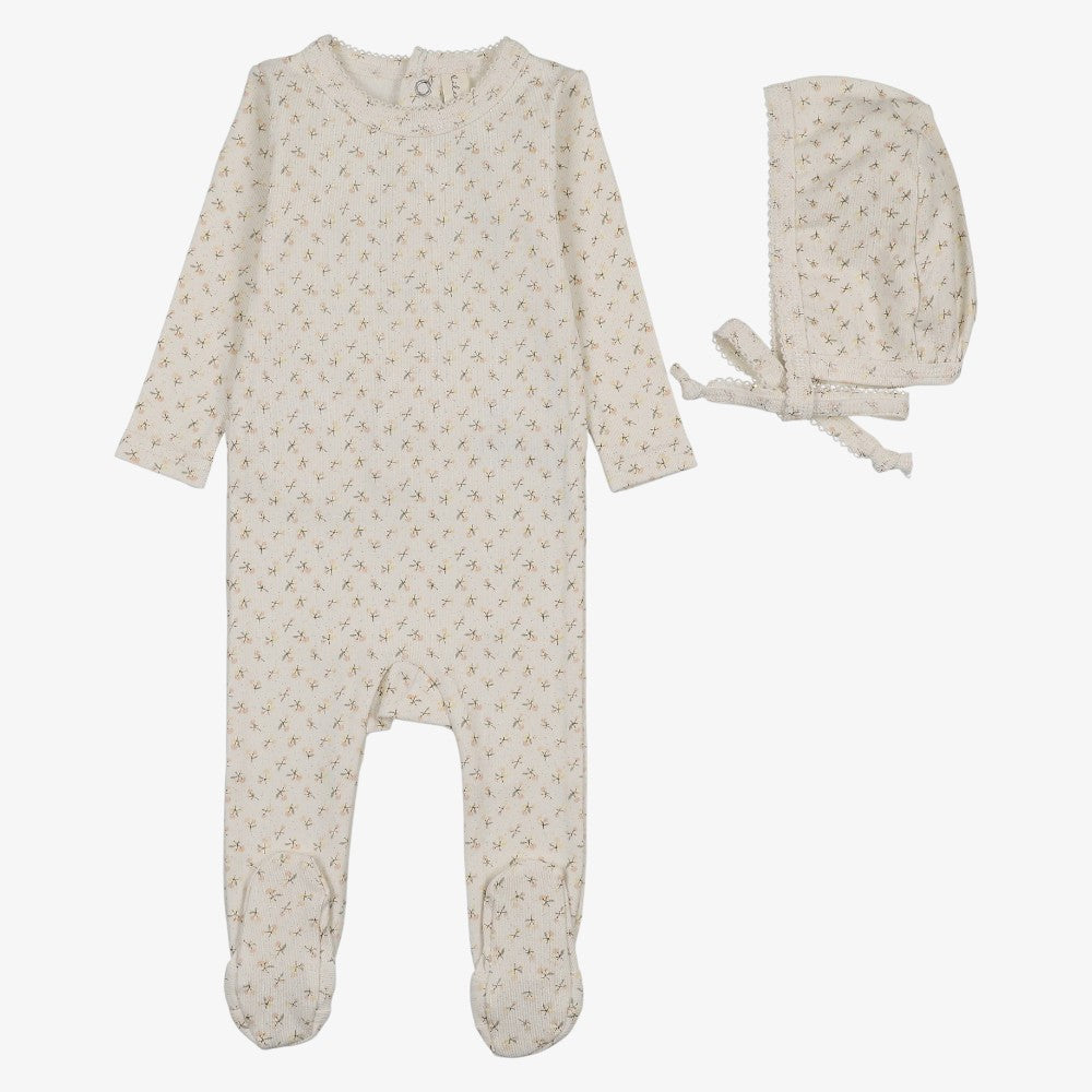 Cherry Blossom Footie And Hat - Cream & Pink