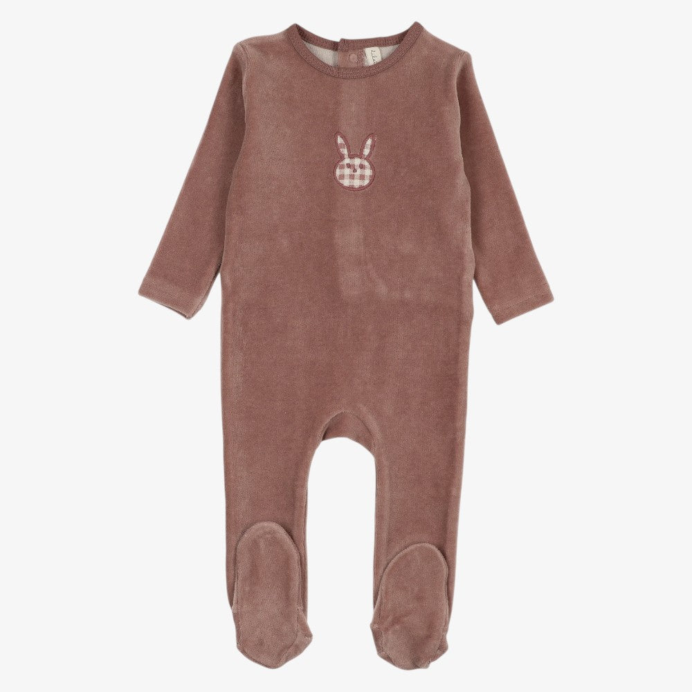 Velour Gingham Footie - Mauve
