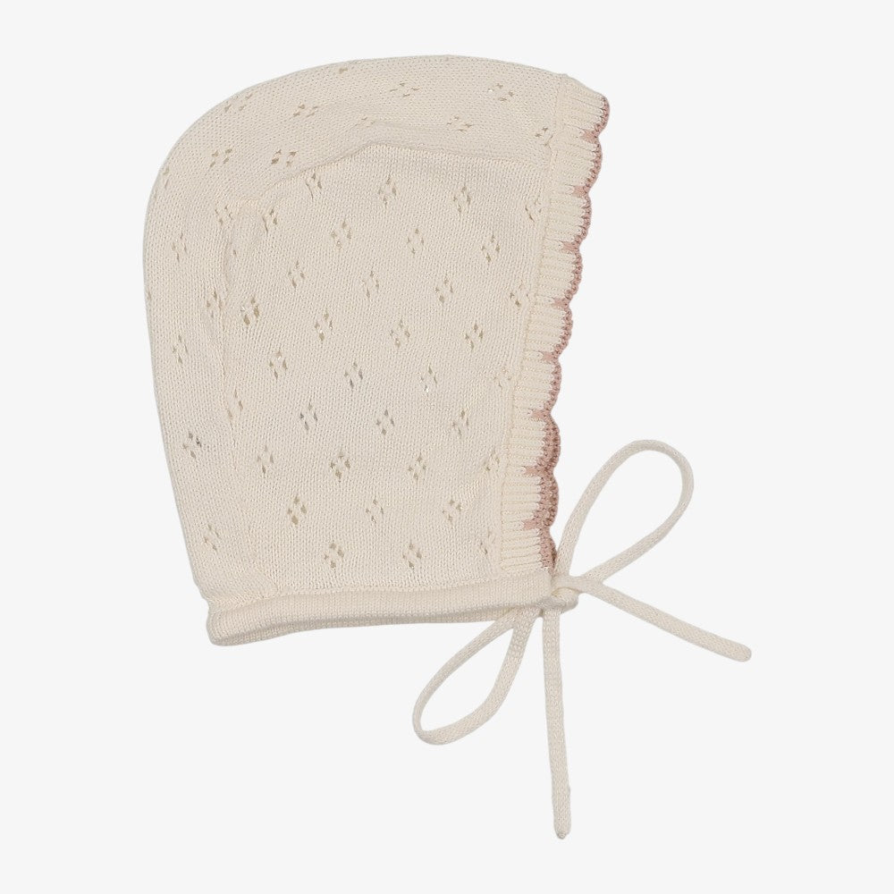 Diamond Pointelle Bonnet - Cream & Pink