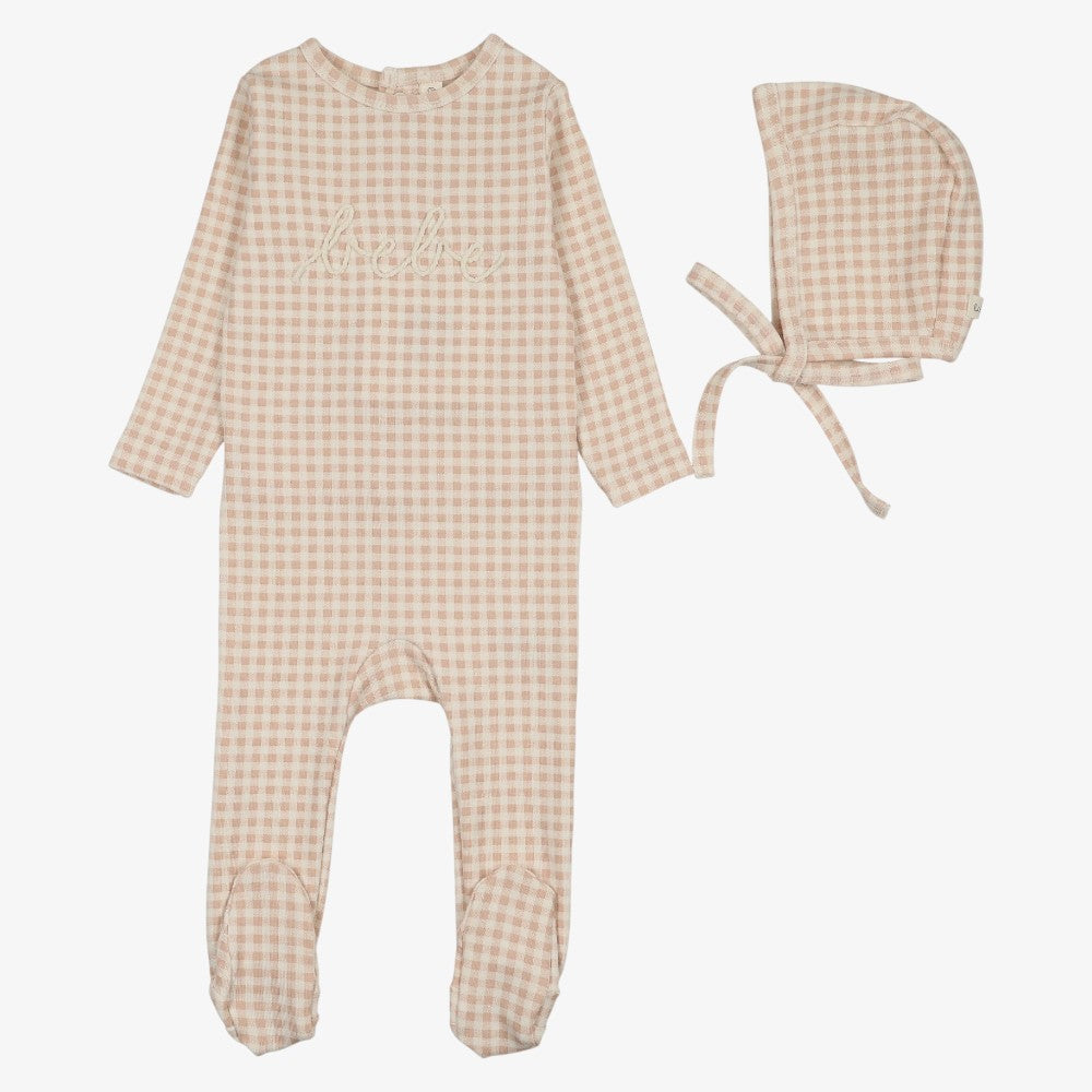 Gingham Bebe Footie And Hat - Pale Pink