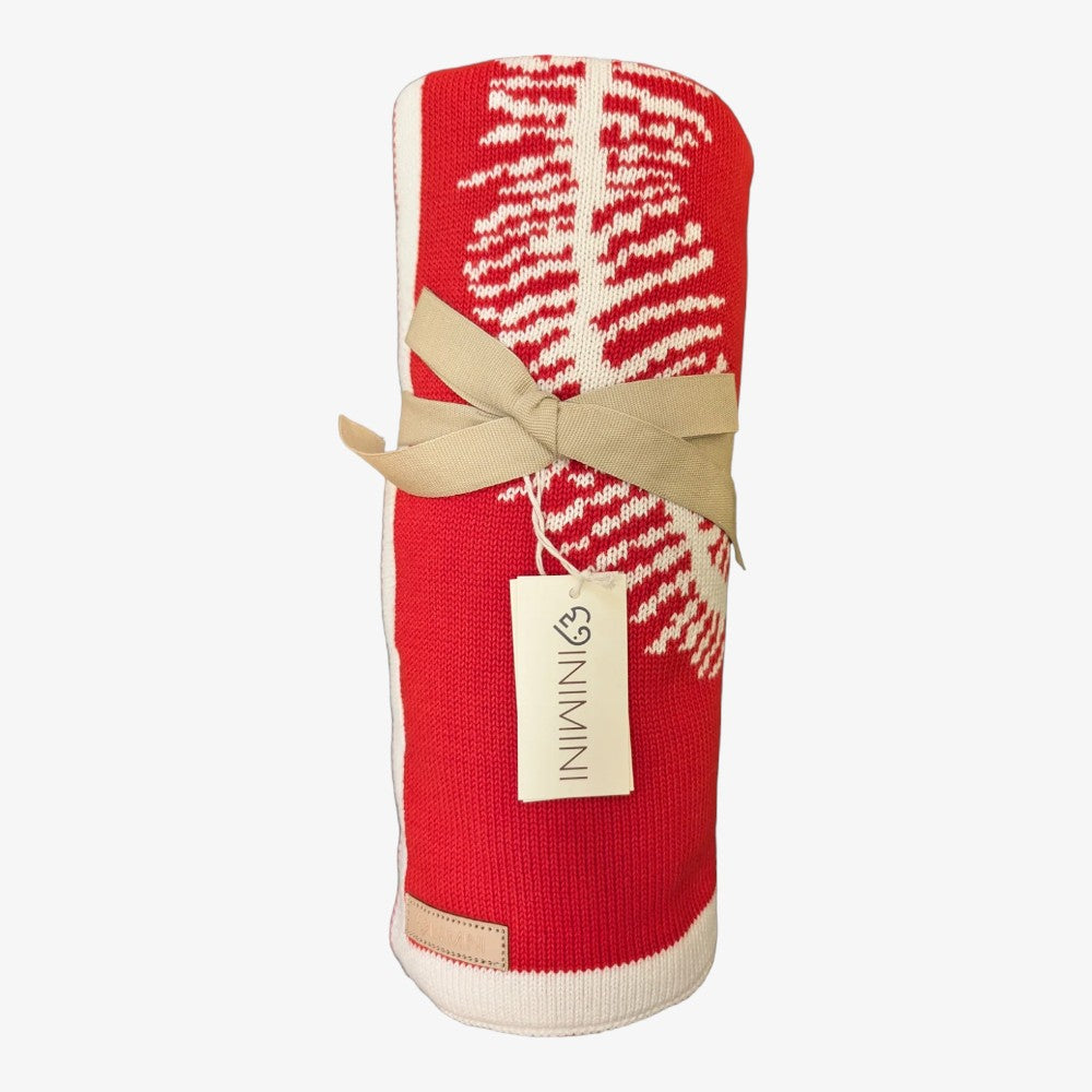 Knit Blanket - Ivory&red