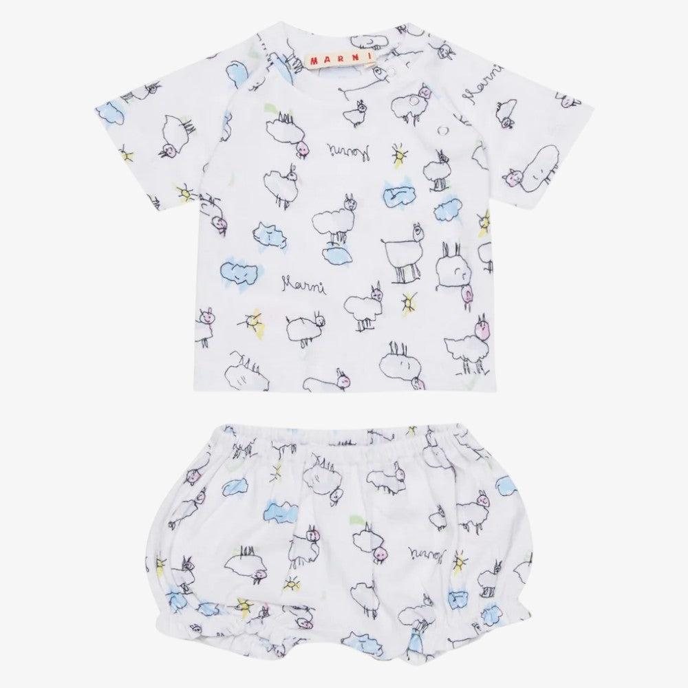 Printed 2 Piece Set - White