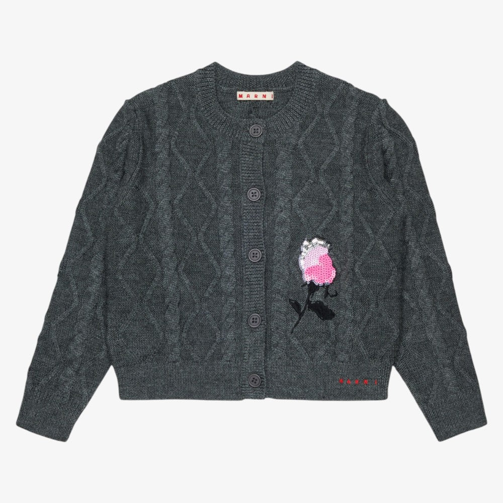 Flower Cable Cardigan - Grey