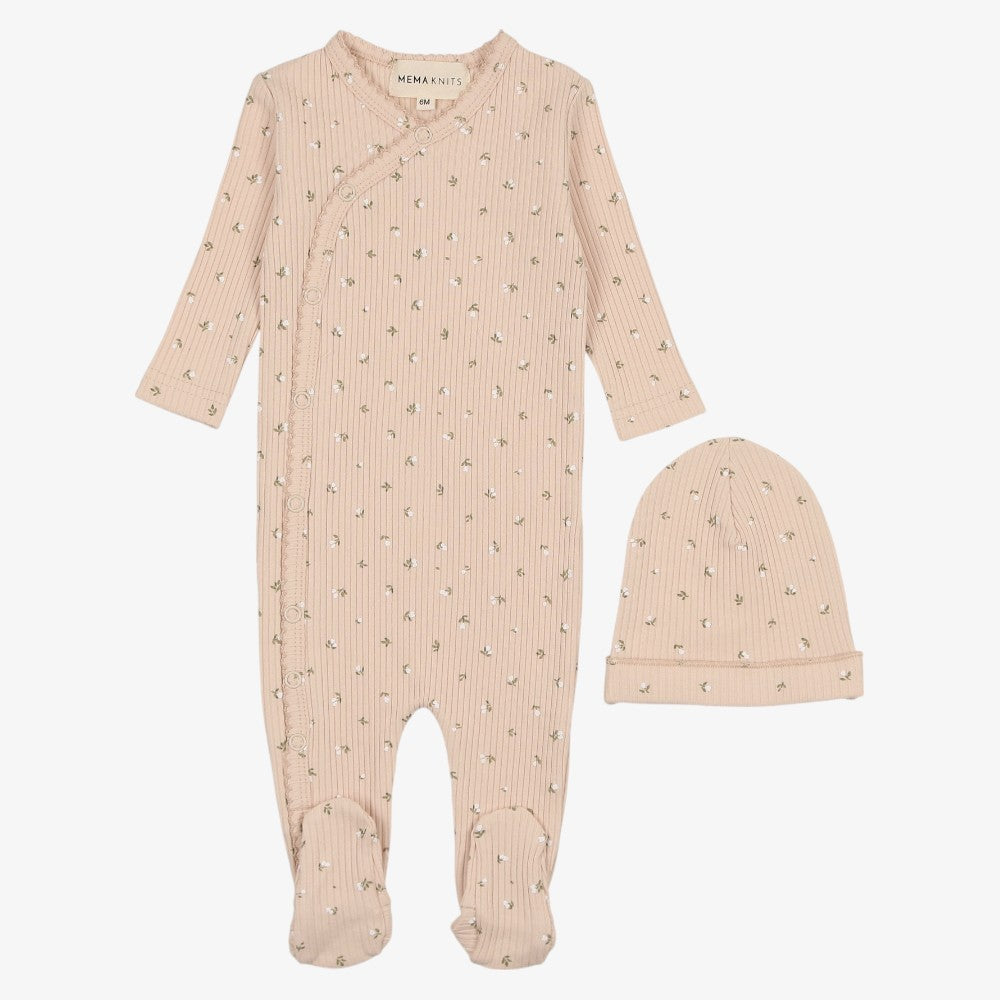 Printed Snap Footie And Beanie - Tulip