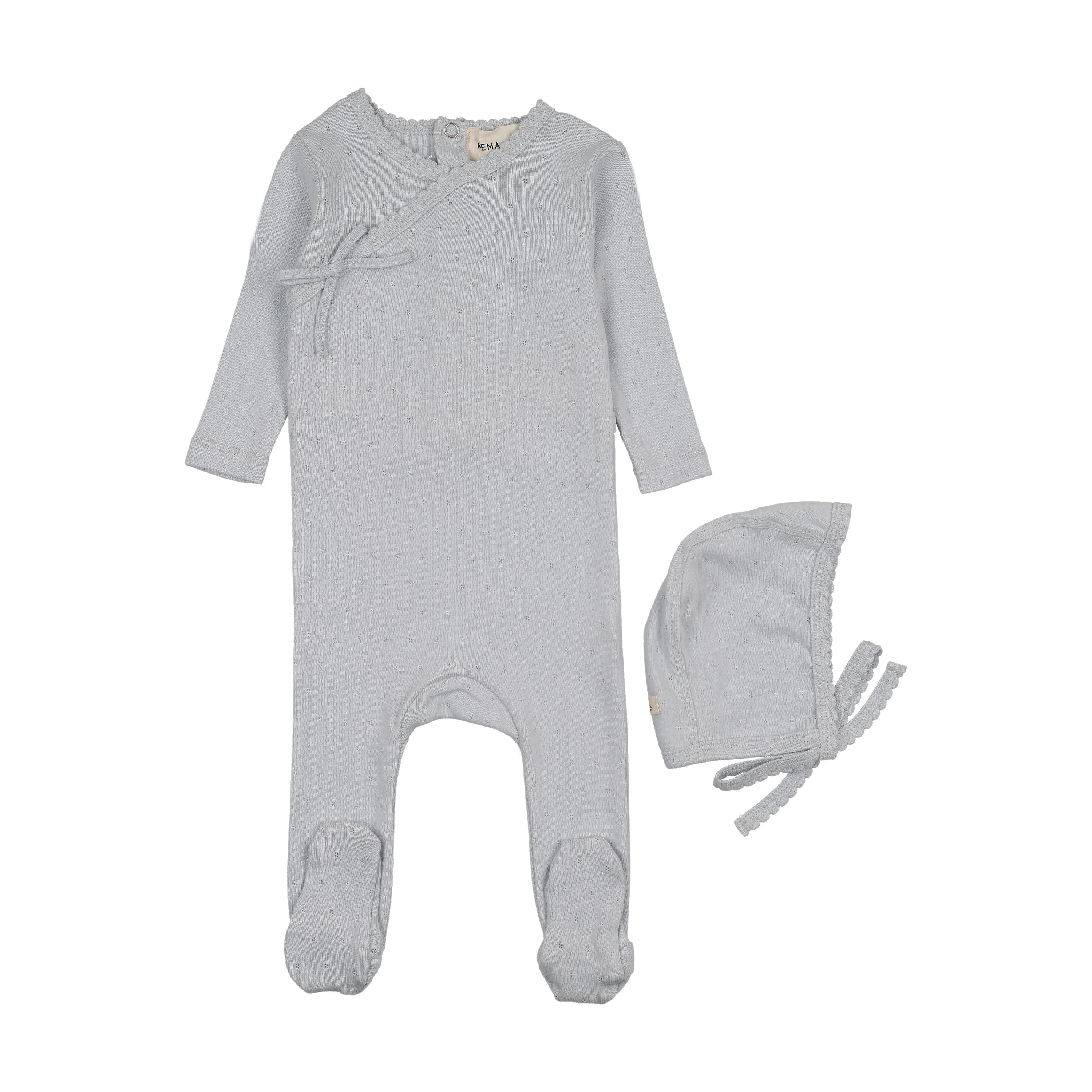 Pointelle Scallop Edge Footie And Bonnet - Light Blue