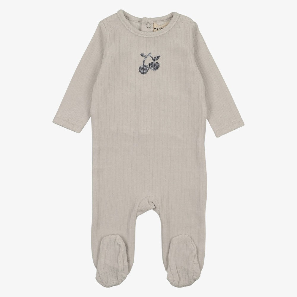 Embroidered Cherry Footie And Beanie - Blue