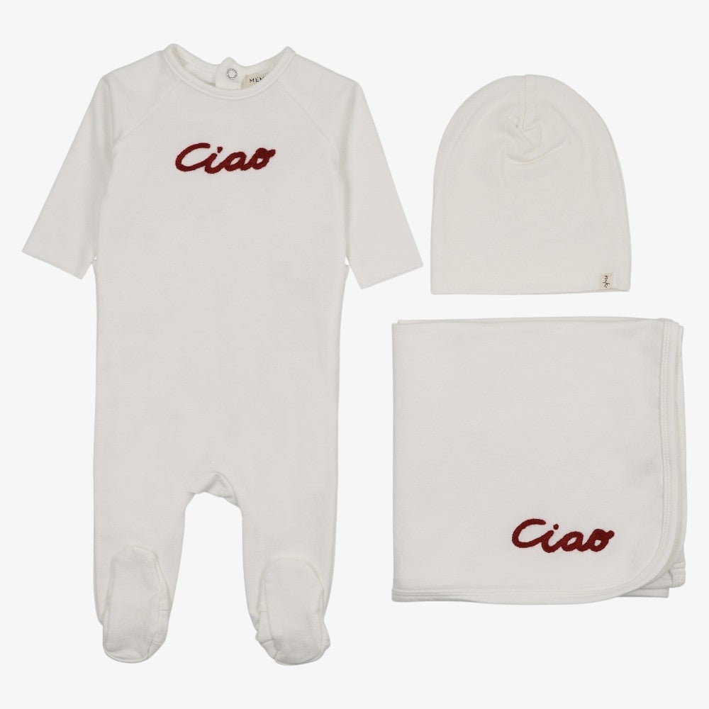 French Terry Embroidered Take Me Home Set - White & Rose