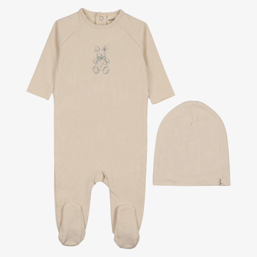 Vintage Bunny Footie And Hat - Blue