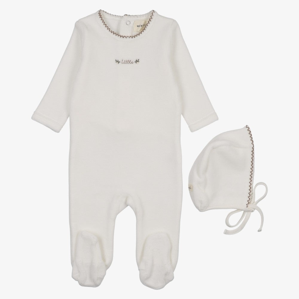 Velour Wrap Footie And Bonnet - Winter White
