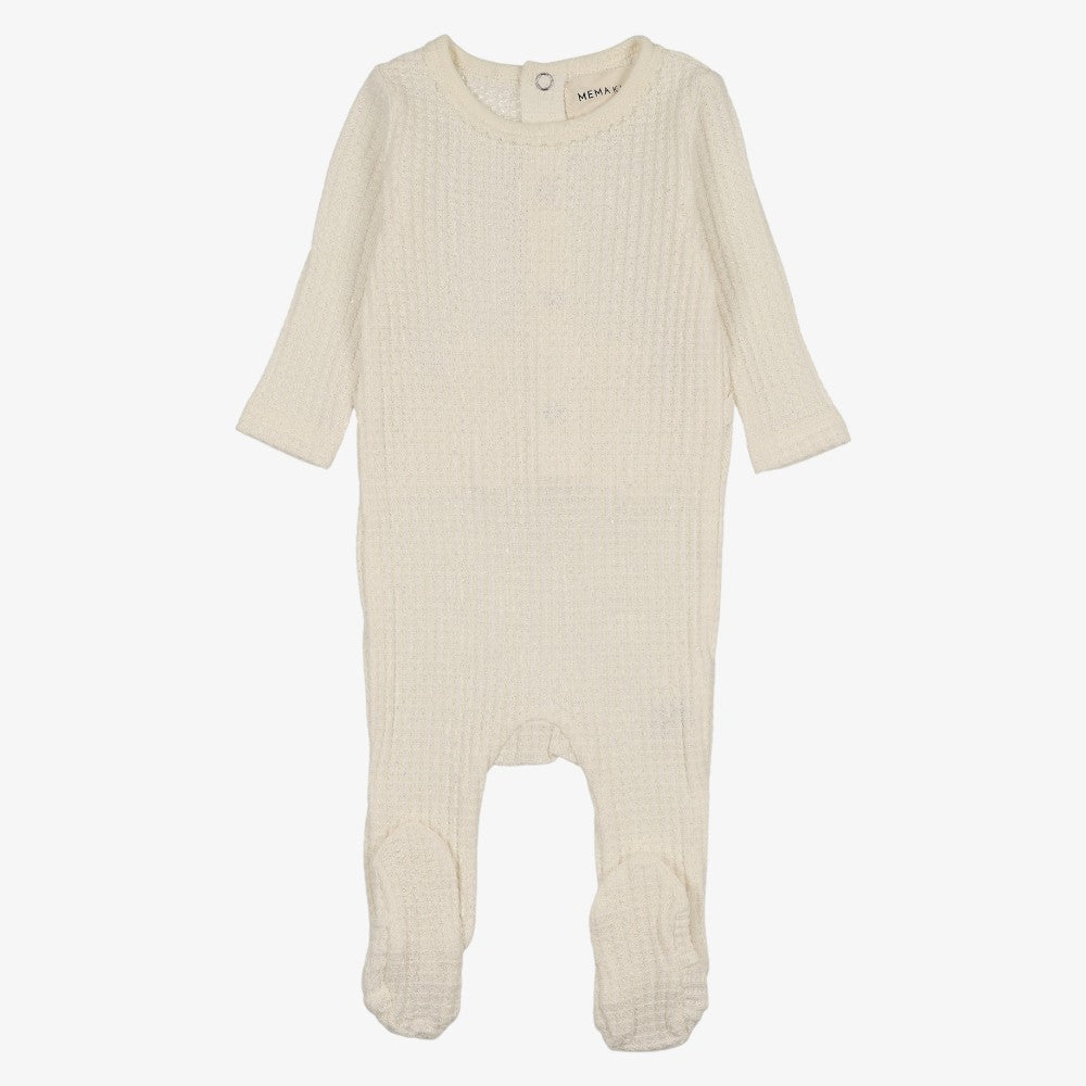 Honeycomb Footie And Hat (9M) - Ivory & Picot