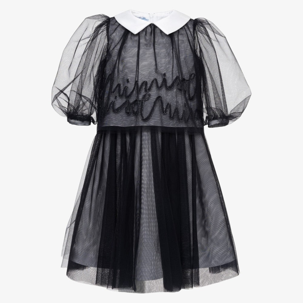 Embroidered Tulle Dress - Black