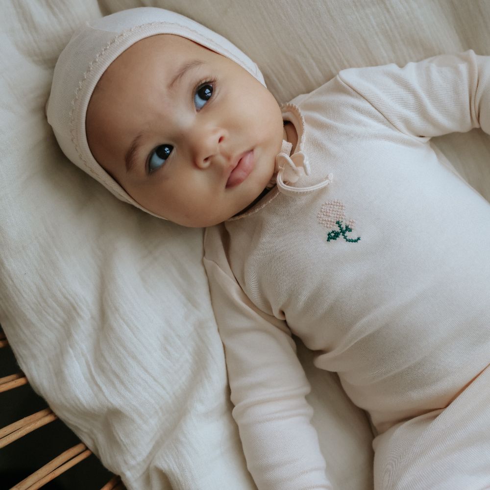 Embroidered Footie - Light Pink