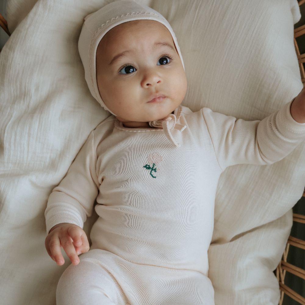 Embroidered Footie - Light Pink