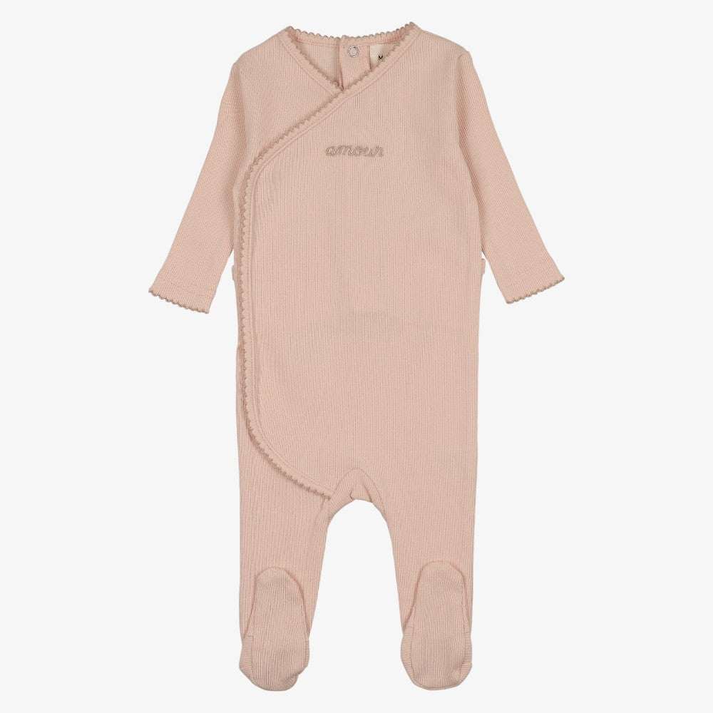 Amour Embroidered Footie - Rose & Pale Pink