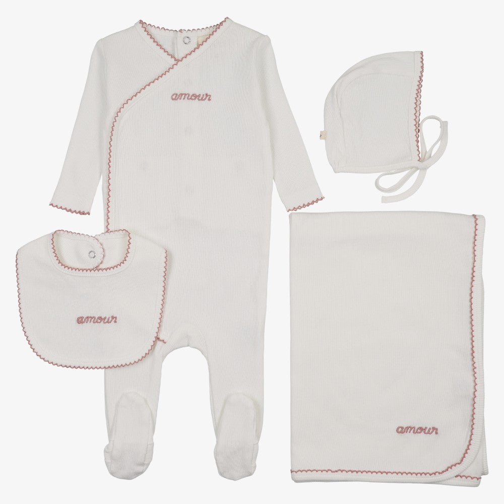 Amour Embroidered Take Me Home Set - White & Mauve
