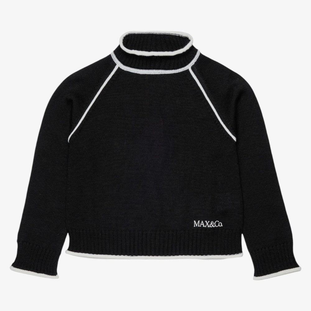 Contrast Stitching Turtleneck - Black