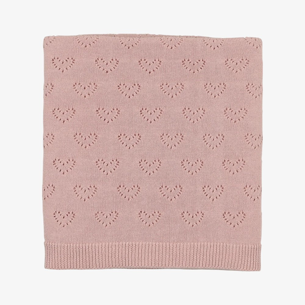 Heart Pointelle Blanket - Peach Dust