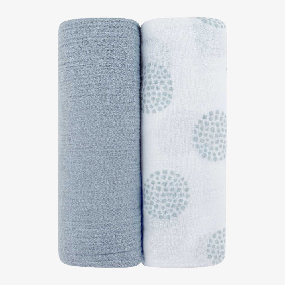 Muslin Swaddle 2 Pack - Misty Blue Dottie