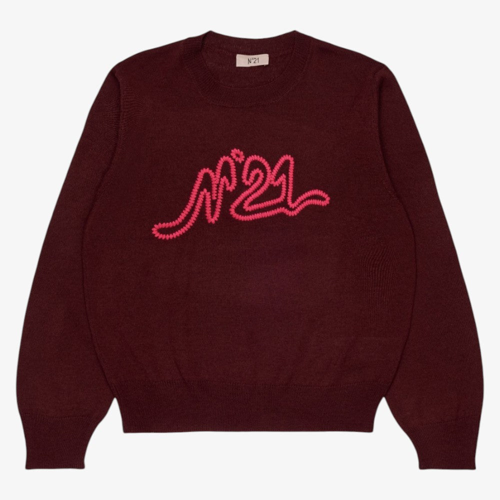 Contrast Logo Sweater - Maroon