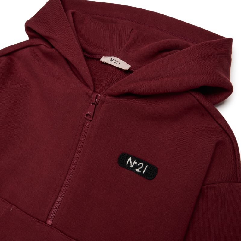 Hooded Half Zip Sweat Dress - Maroon