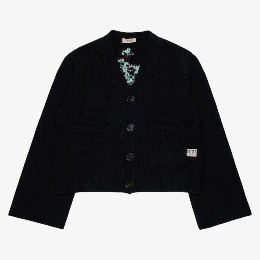 Jacquard Flower Cardigan - Black