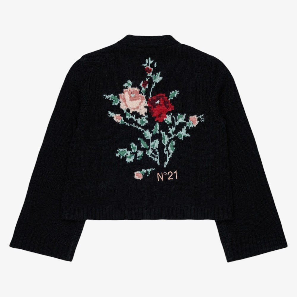 Jacquard Flower Cardigan - Black
