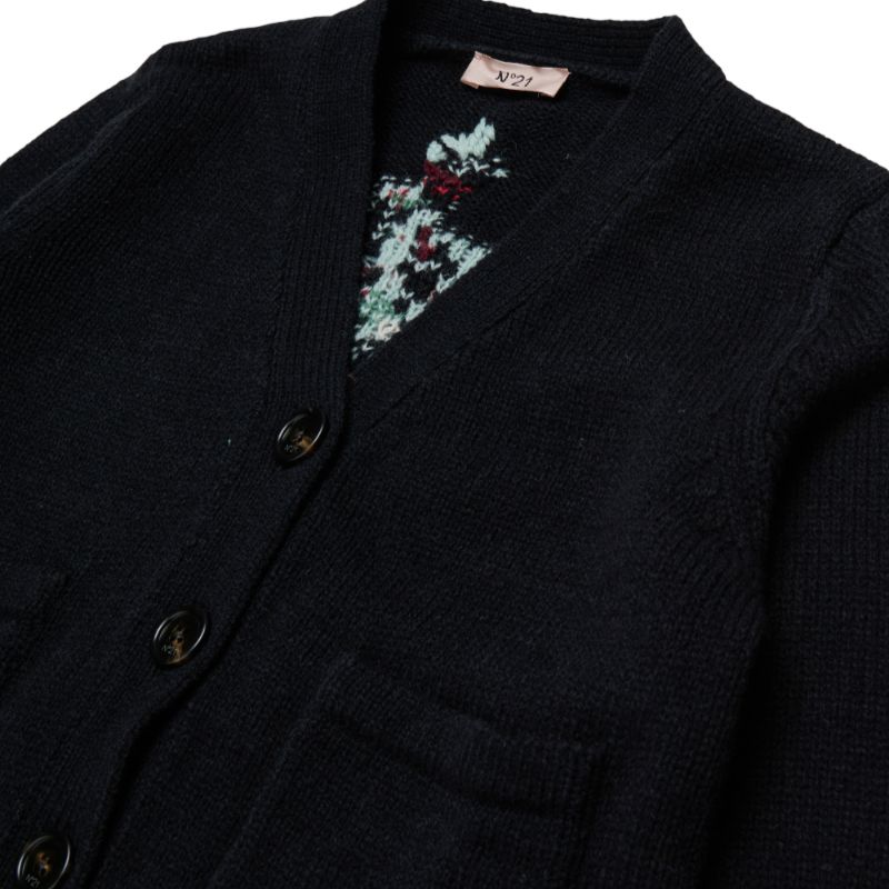 Jacquard Flower Cardigan - Black