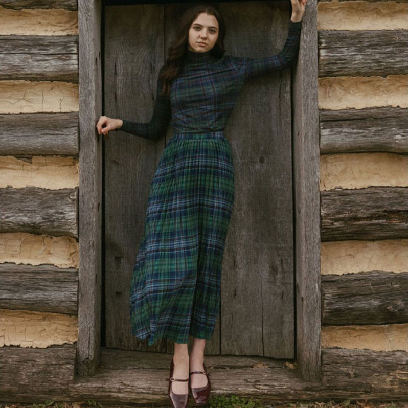Plaid Pleated SKirt - Navy