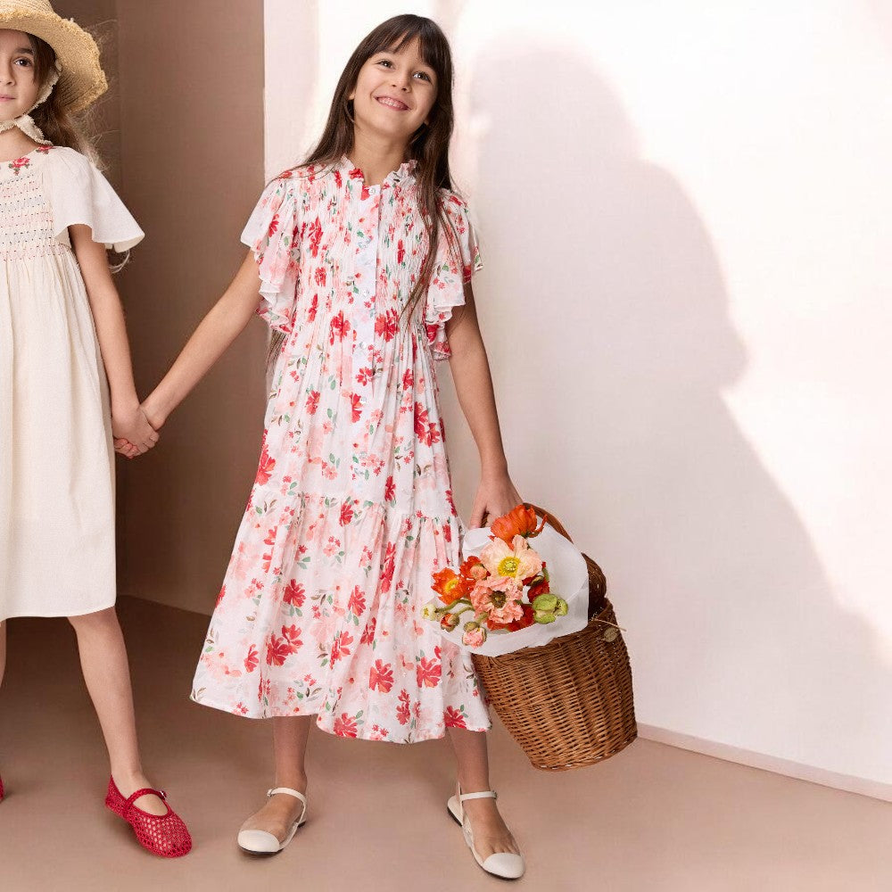 Roses Dress - Ivory & Red