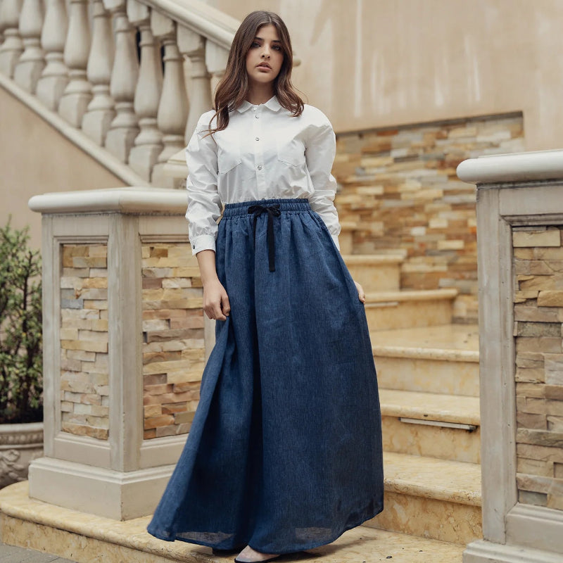 Tweed Gathered Skirt - Blue