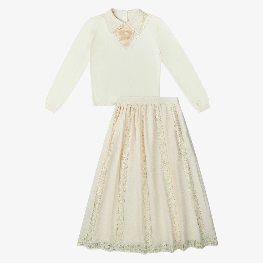2 Piece Knit And Lace Set - Cream