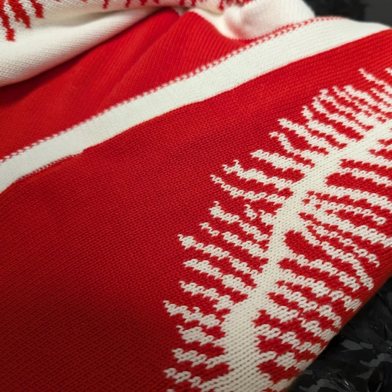 Knit Blanket - Ivory&red