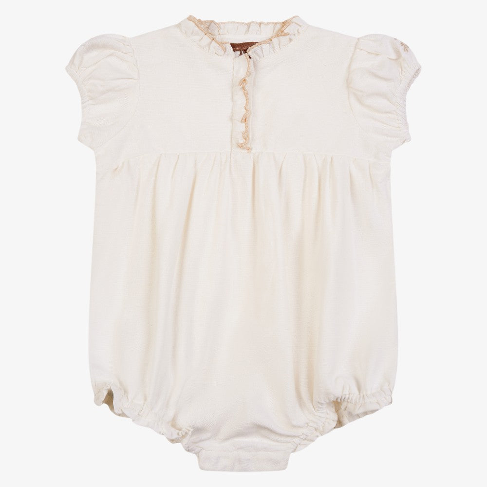 Embroidered Linen Romper - Offwhite