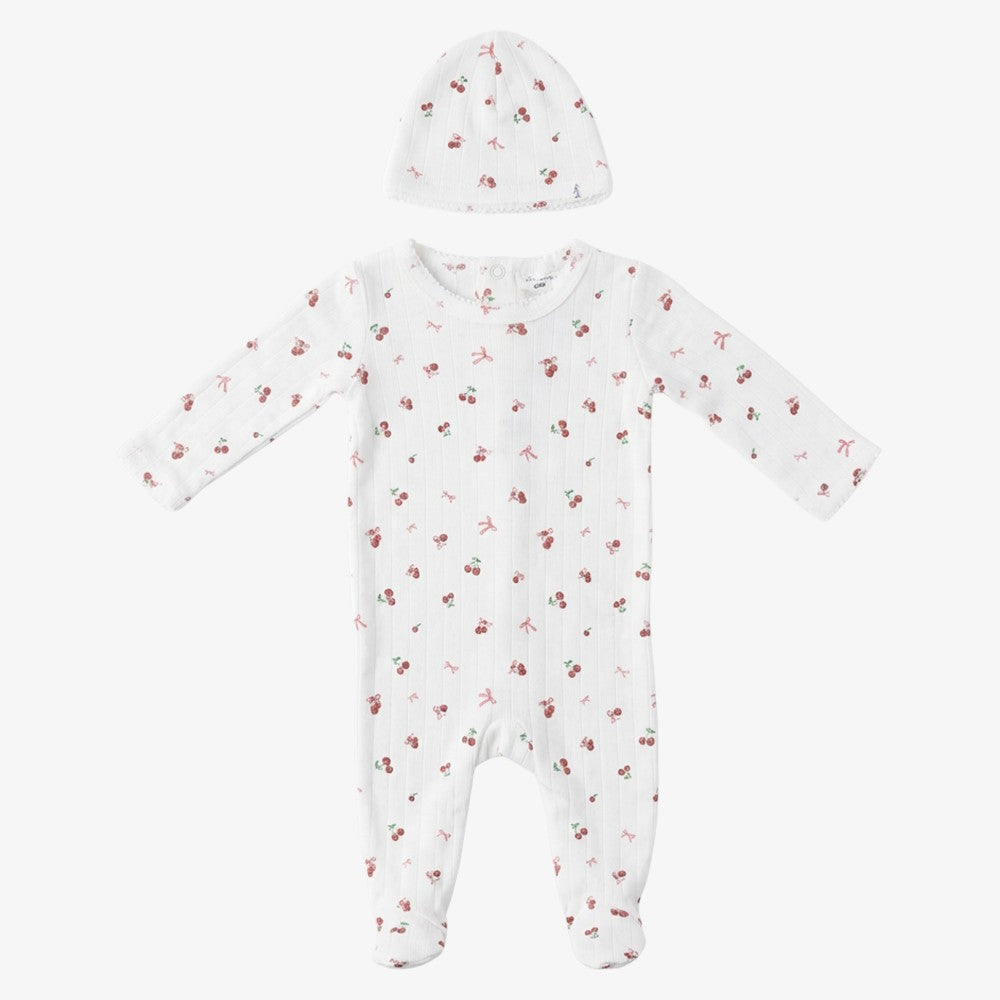 Lil Flower Footie And Hat - White