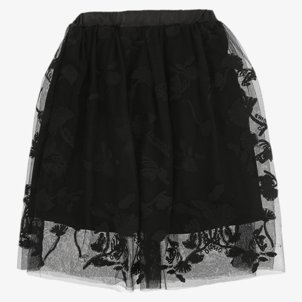 Embroidered Tulle Skirt - Black