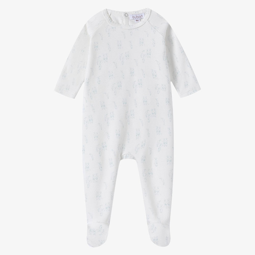 Bunny Footie - White & Blue