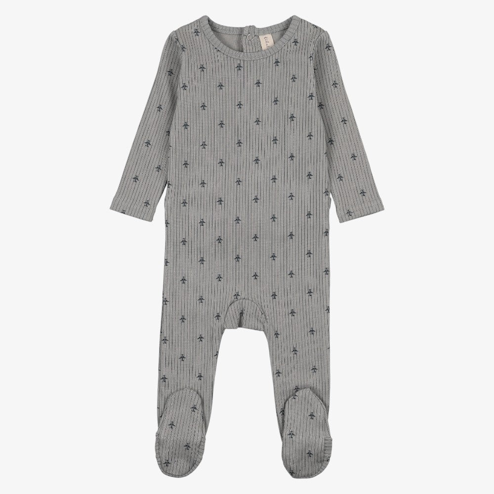 Stripe Plane Footie And Hat - Light Blue & Navy