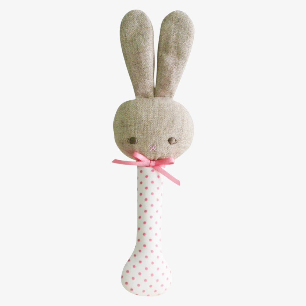 Baby Bunny Stick Rattle - Ivory & Pink