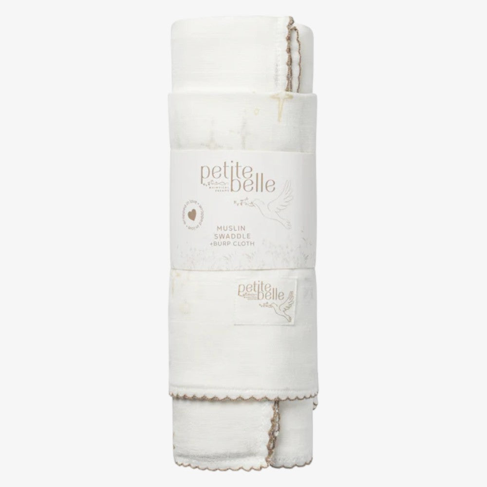 Swaddle And Burp Cloth Set - White