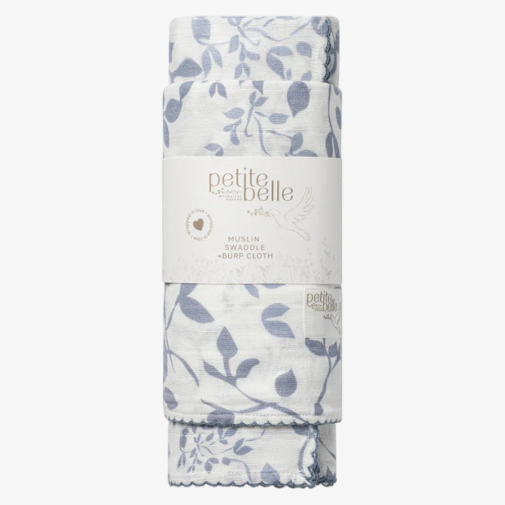 Swaddle And Burp Cloth Set - Blue Floral