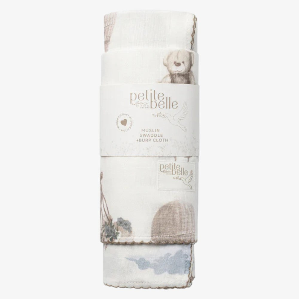 Swaddle And Burp Cloth Set - Teddy Tale